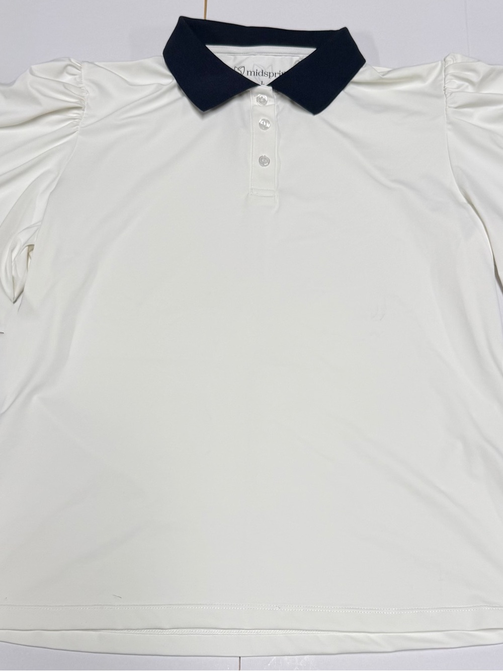 Midspring Women's White Polo Blouse with navy Contrast Collar